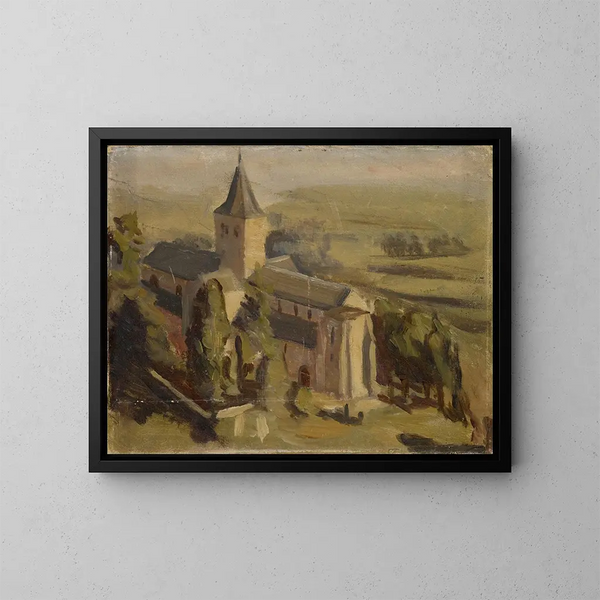 Paisaje con iglesia medieval - William de Goumois — cuadro enmarcado en la pared