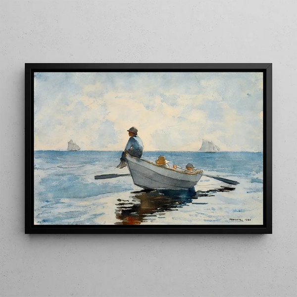 Boys in a Dory - Winslow Homer — framed artwork on a wall