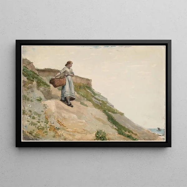 Girl Carrying a Basket - Winslow Homer — framed artwork on a wall