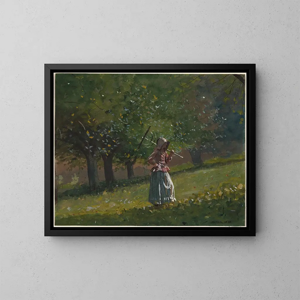 Girl with a Hay Rake - Winslow Homer — framed artwork on a wall