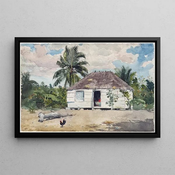 cabaña indígena en Nassau - Winslow Homer — cuadro enmarcado en la pared
