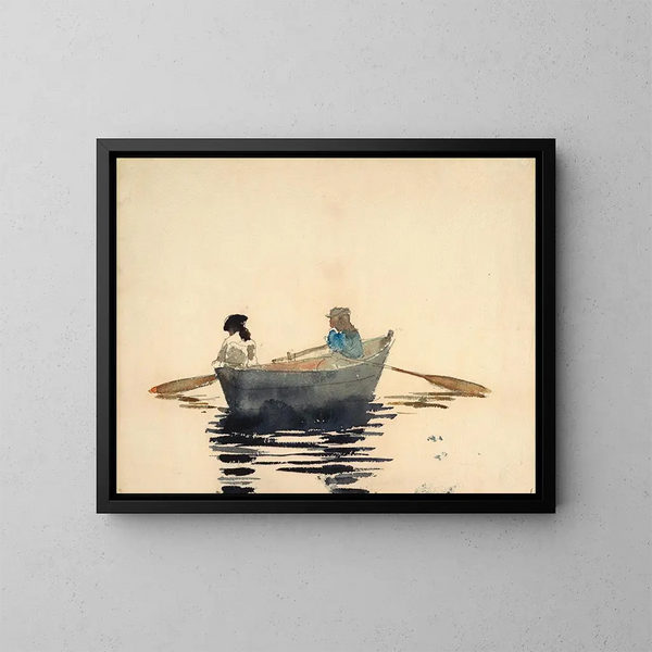 Two girls in a boat - Winslow Homer — framed artwork on a wall