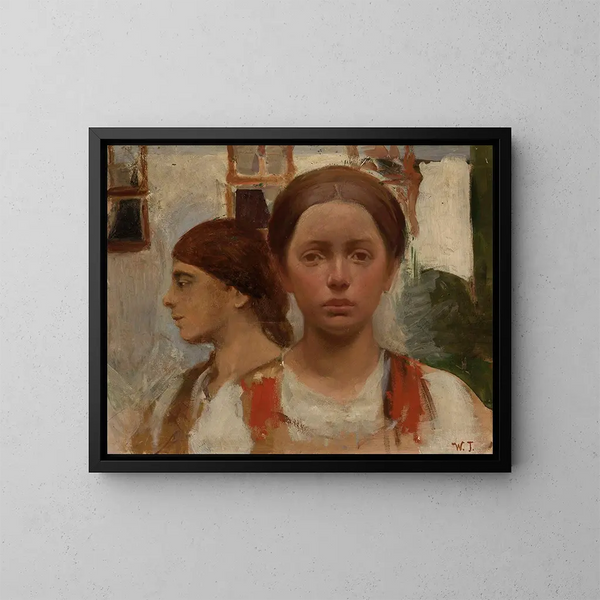 de dos cabezas de mujeres - Włodzimierz Tetmajer — cuadro enmarcado en la pared