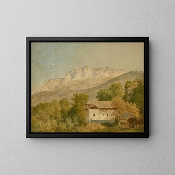 Vista de una granja y del macizo de las Mémises tomada desde Saint-Paul-en-Chablais o Maxilly - Wolfgang Adam Töpffer — cuadro enmarcado en la pared