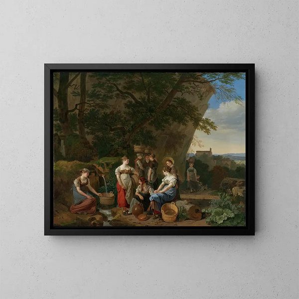 Jóvenes mujeres junto a una fuente - Wolfgang Adam Töpffer — cuadro enmarcado en la pared