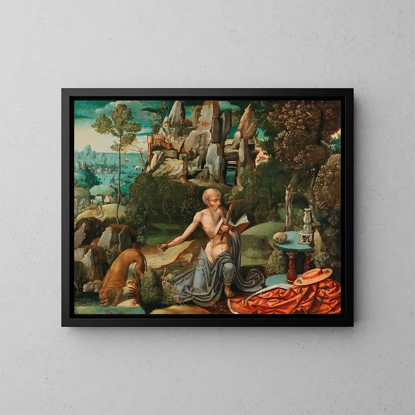 San Jerónimo en el desierto - Taller de Joachim Patinir — cuadro enmarcado en la pared