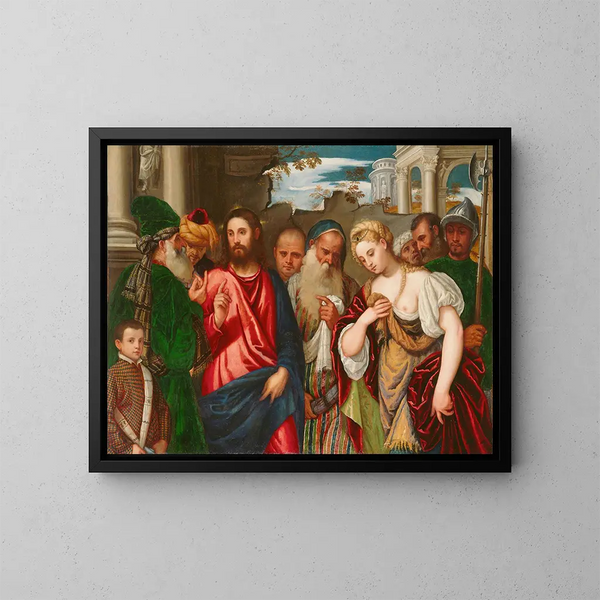 El Cristo y la mujer adúltera - Taller de Paolo Veronese — cuadro enmarcado en la pared