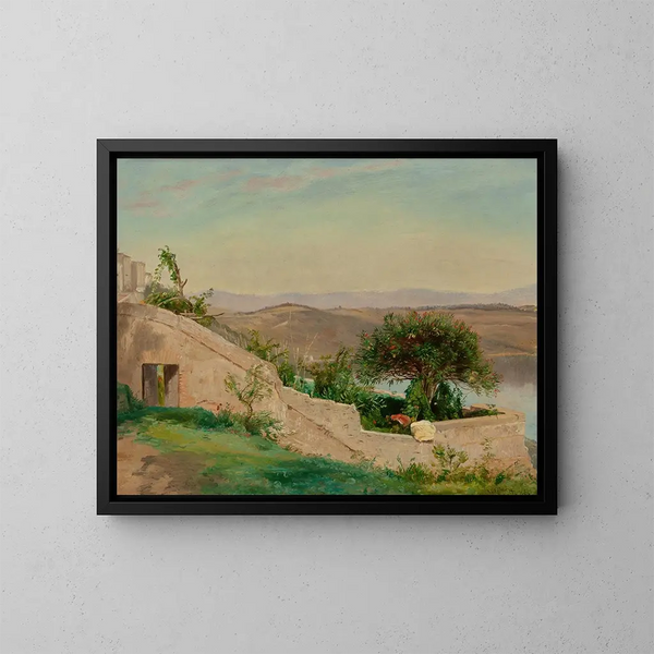Lac Albano desde el castillo de Gandolfo, Italia - Worthington Whittredge — cuadro enmarcado en la pared
