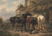 Horses in front of a stable - Wouterus Verschuur — artwork view