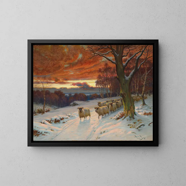Una noche de invierno - Wright Barker — cuadro enmarcado en la pared
