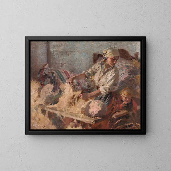 Peignage du lin - Zdzisław Jasiński — cuadro enmarcado en la pared