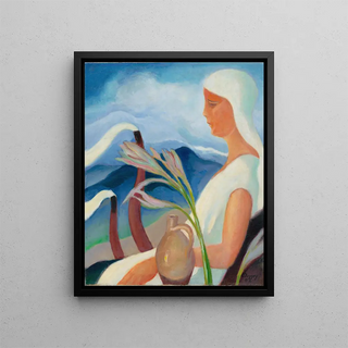 Zolo Palugyay - Girl in White with Factory Chimneys and Flowers.webp