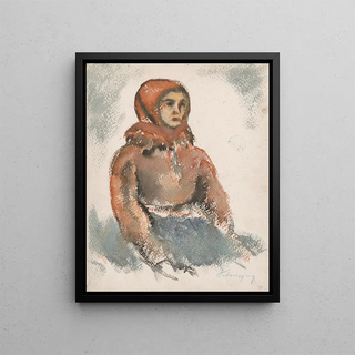 Zolo Palugyay - Seated Girl with a Red Woolen Scarf.webp
