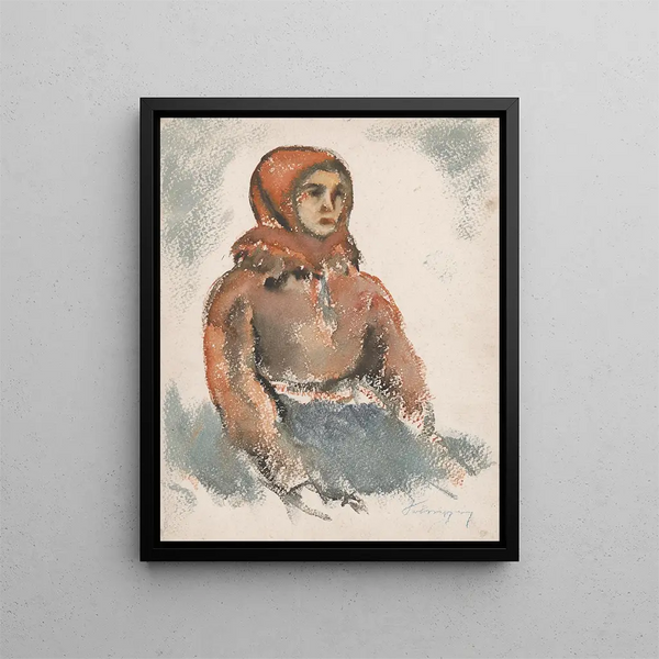 Zolo Palugyay - Seated Girl with a Red Woolen Scarf.webp