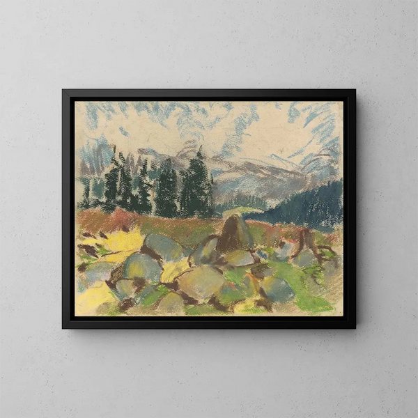 Summer Day in a Rocky Forest Glade - Zolo Palugyay — framed artwork on a wall