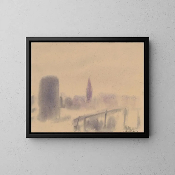 Ciudad en la niebla - Zolo Palugyay — cuadro enmarcado en la pared