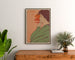 Art Nouveau – L’Heure du silence – Henri Meunier poster, framed above a wooden sideboard between plants.
