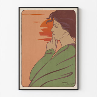 Art Nouveau – L’Heure du silence – Henri Meunier poster, displayed in a slim frame on a light wall.