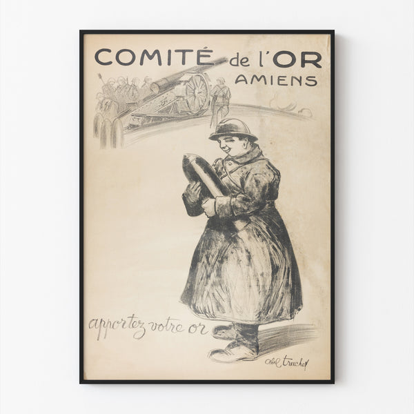 Póster histórico – Amiens, Comité de l’Or – Abel-Truchet, mostrado en un marco delgado sobre una pared clara.