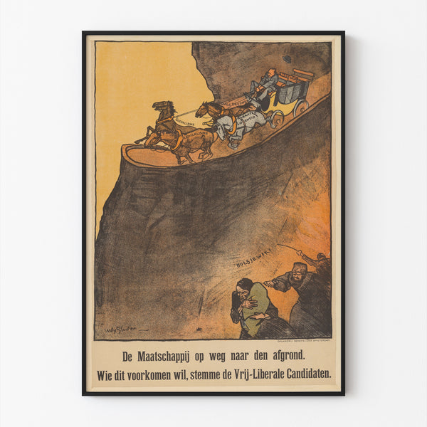 Póster político vintage – Elecciones liberales, 1918 – Sluiter, en un marco fino sobre una pared clara.