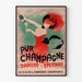 Póster publicitario vintage Champagne Damery-Épernay, presentado en un marco fino sobre una pared clara.