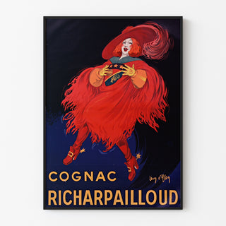 Póster publicitario vintage Cognac Richarpailloud, presentado en un marco fino sobre una pared clara.