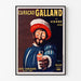 Póster publicitario vintage Curaçao Galland, presentado en un marco fino sobre una pared clara.