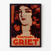 Póster publicitario vintage Perfumes Griet, presentado en un marco delgado sobre una pared clara.