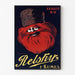 Póster publicitario vintage Relskyr - 1° Kumel, presentado en un marco fino sobre una pared clara.