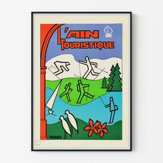Vintage travel poster – L’Ain touristique, shown in a slim frame on a light wall.
