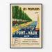 Vintage travel poster – Les Peupliers, Pont-de-Vaux campsite, shown in a slim frame on a light wall.