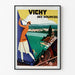 Póster turístico vintage – Vichy, manantiales y turismo, presentado en un marco delgado sobre una pared clara.