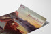 Póster vintage Aix-les-Bains, billetes colectivos PLM, presentado en una hoja curvada, visto en perspectiva.