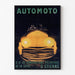 Póster vintage Automoto, Saint‑Étienne, enmarcado en una pared clara con marco fino.