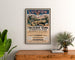 Póster vintage Bagnères-de-Luchon, balneario, enmarcado sobre una cómoda de madera, entre plantas.