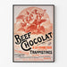 Póster vintage Beef Chocolat, chocolatería de la Drôme, presentado en un marco fino sobre una pared clara.