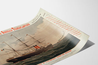 Vintage Compagnie Générale Transatlantique poster – Antilles Lines, shown on a curved sheet, viewed in perspective.