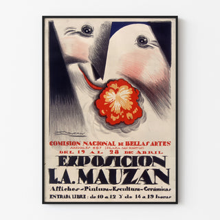 Póster vintage Exposición Achille Mauzan, mostrado en un marco fino sobre una pared clara.