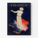 Cartel vintage Francia, exposición de París 1937, presentado en un marco fino sobre una pared clara.