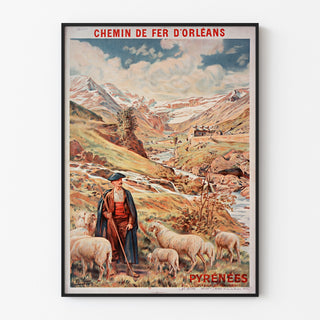 Vintage Gavarnie Chemin de fer d’Orléans poster, shown in a thin frame on a pale wall.