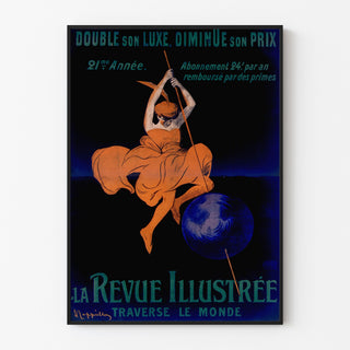 Póster vintage La Revue illustrée, enmarcado en un marco delgado sobre una pared clara.