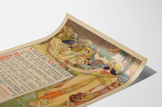 Vintage Marseille poster, Fêtes du Centenaire, shown on a curved sheet, viewed in perspective.