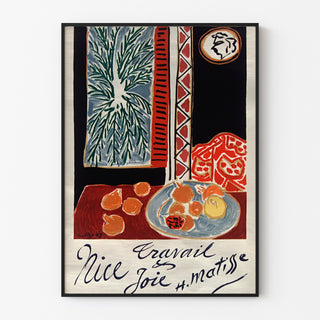 Vintage Nice poster, Travail et Joie, displayed in a slim frame on a light wall.