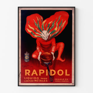 Póster vintage Rapidol, presentado en un marco fino sobre una pared clara.