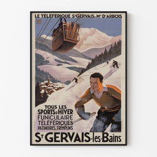 Cartel vintage Saint-Gervais, Mont-d’Arbois, presentado en un marco fino sobre una pared clara.