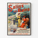 Póster vintage Salins‑les‑Bains (Jura) enmarcado en una pared clara con marco fino.