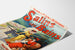 Póster vintage Salins-les-Bains (Jura), presentado en una hoja curvada, visto en perspectiva.