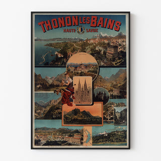Cartel vintage Thonon-les-Bains, presentado en un marco fino sobre una pared clara.