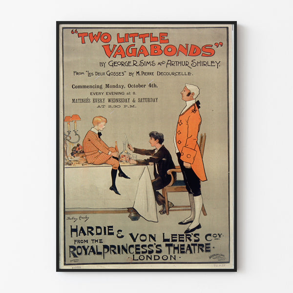 Cartel vintage Two Little Vagabonds, presentado en un marco delgado sobre una pared clara.