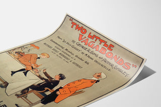 Cartel vintage Two Little Vagabonds, presentado sobre una hoja curvada, visto en perspectiva.